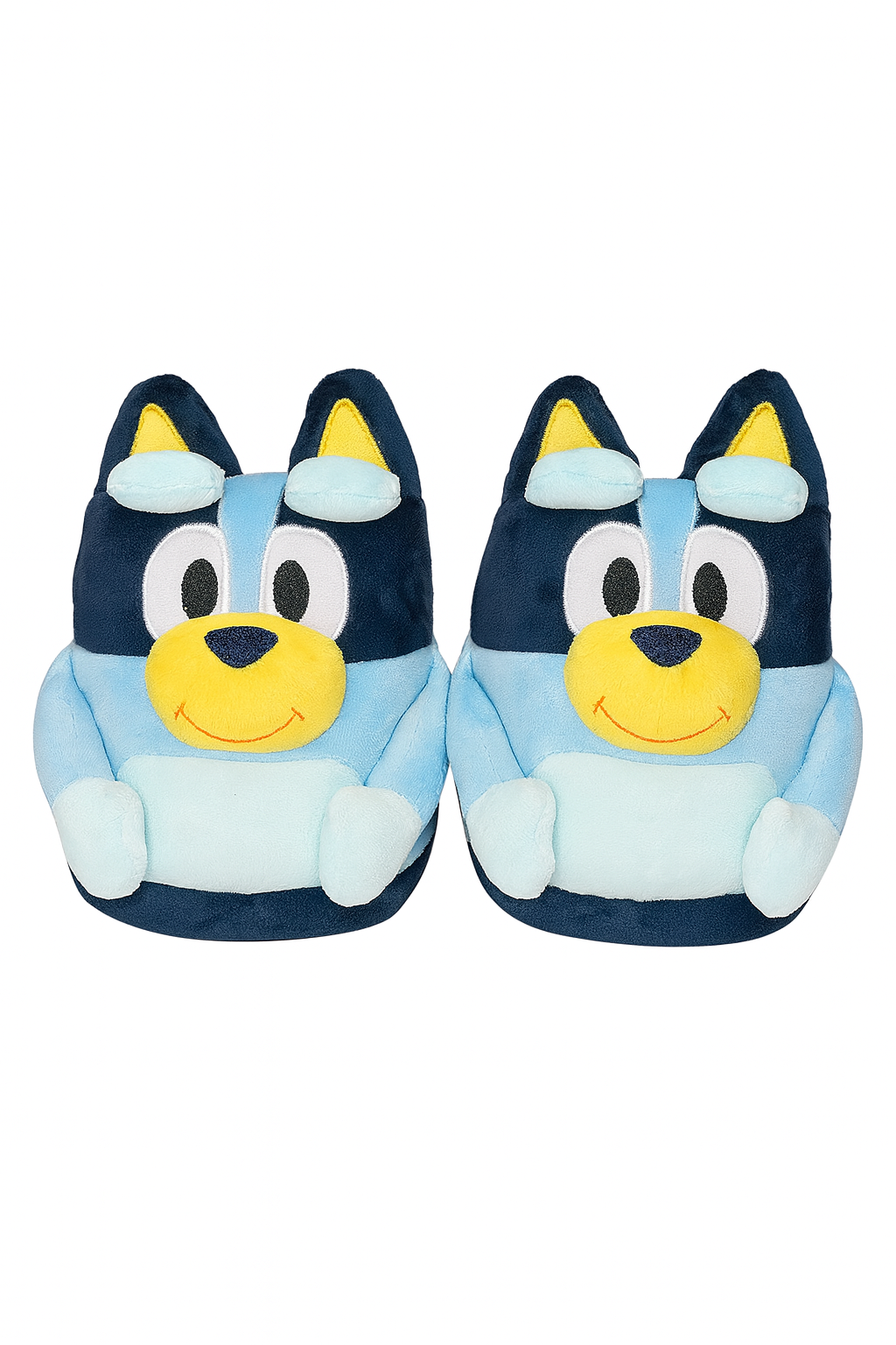 Pair of Bluey house slippers in snuggly plush, lightweight and kid-friendly