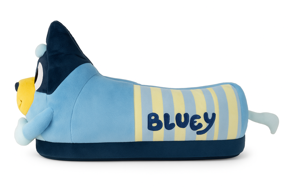 Bluey figural slippers from HappyFeet, cozy footwear for young fans