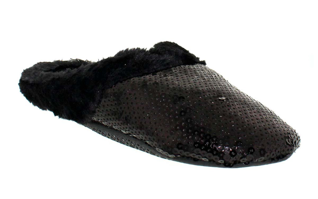 Black Sequin Clog Slippers