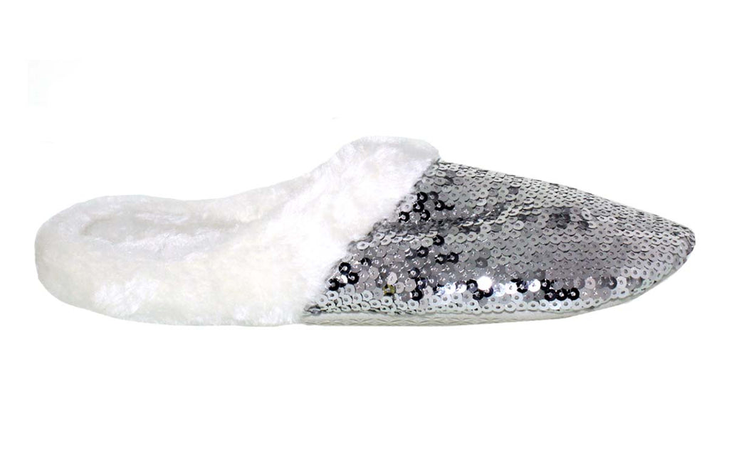 Silver Sequin Clog Slippers