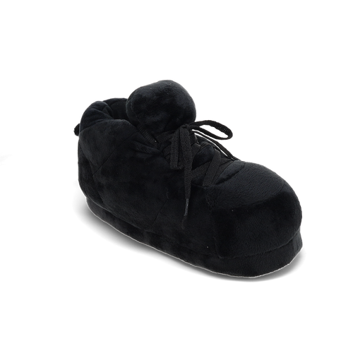 All black plush sneaker slippers with a sleek minimalist look