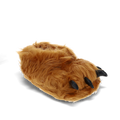 Brown monster feet slippers with furry plush toes and claw details