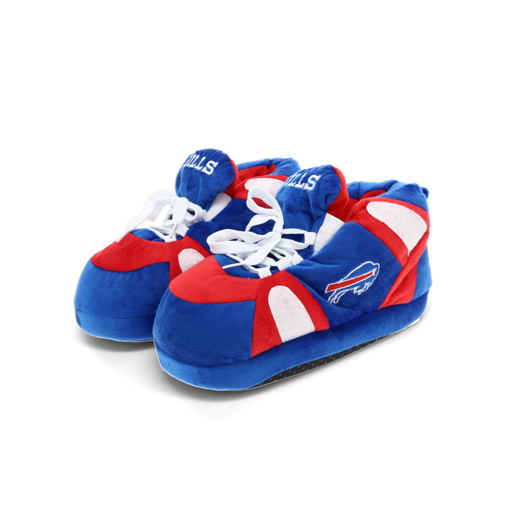 Royal blue and red Buffalo Bills house slippers in soft plush