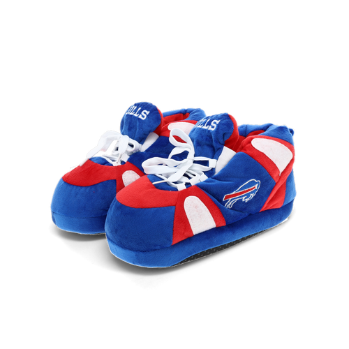 Royal blue and red Buffalo Bills house slippers in soft plush