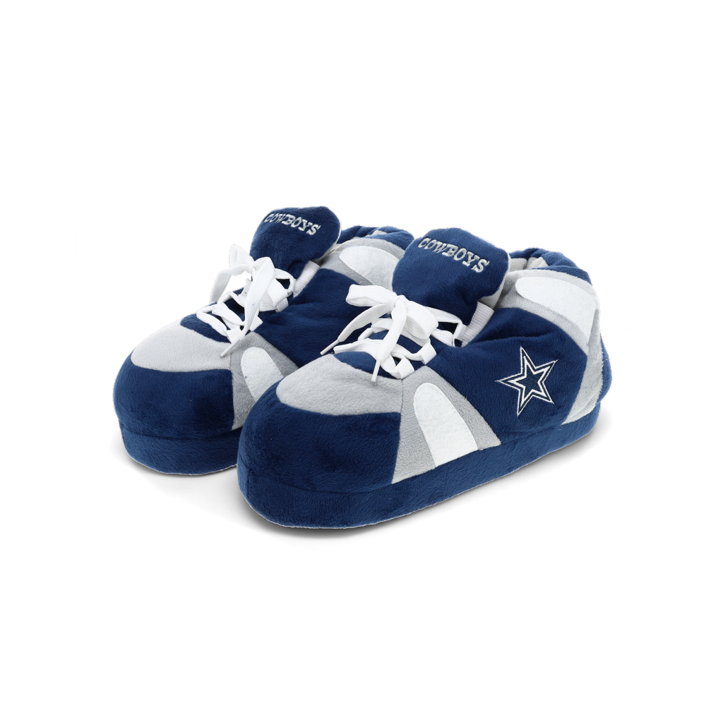 Navy Dallas Cowboys house slippers with silver and white team accents
