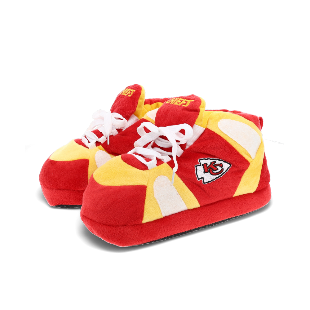 Red and gold Kansas City Chiefs house slippers in soft plush