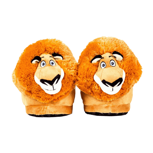 Golden lion character slippers with embroidered eyes, nose and whiskers