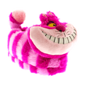 Cheshire Cat plush slippers with the character's wide grin and pink and purple stripes