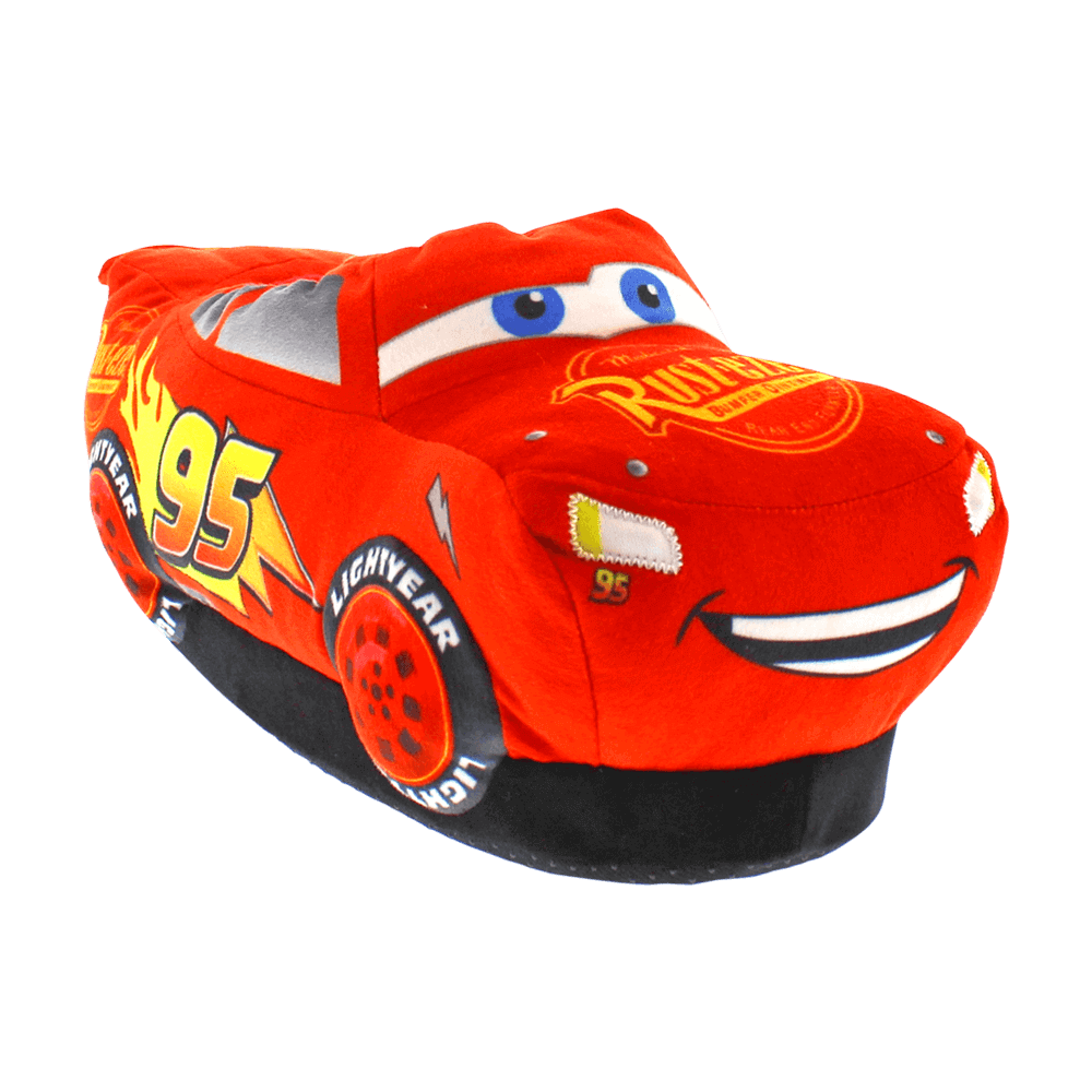 Lightning McQueen plush slippers in bright red with Cars racing decals and embroidered eyes