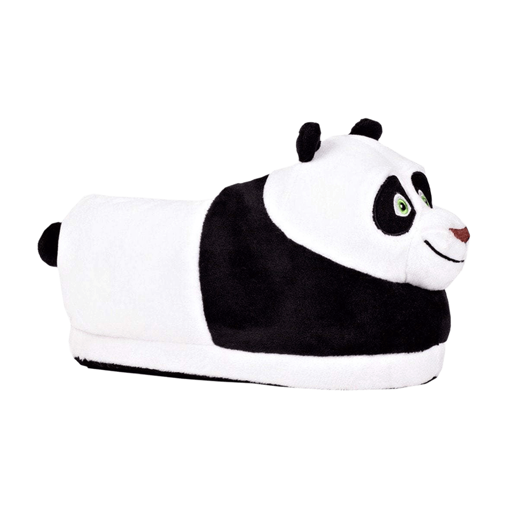 Paul the Panda plush slippers in black and white with a friendly panda face