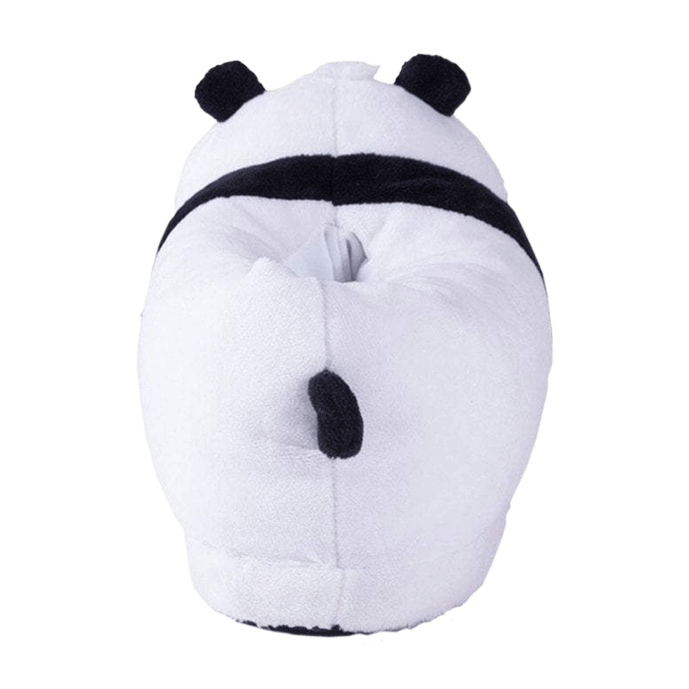 Plush panda house slippers with a thick one-inch memory foam footbed