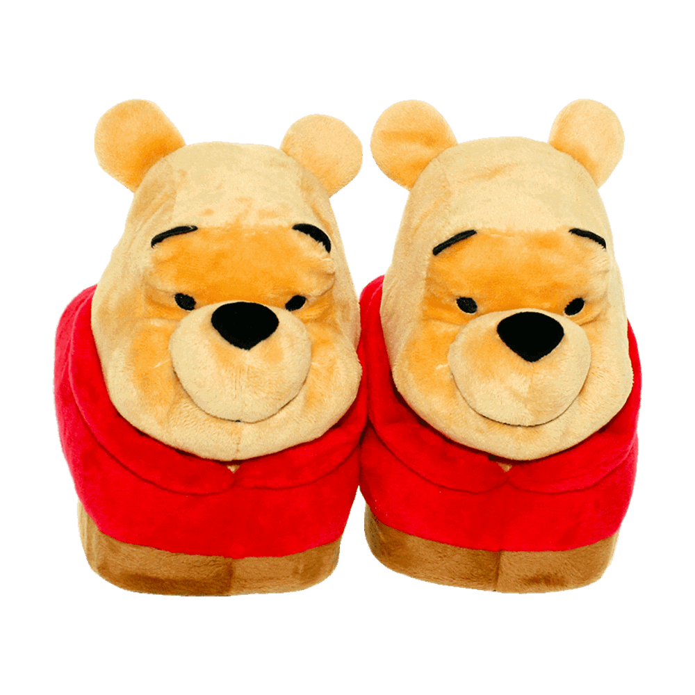 Plush Pooh Bear house slippers with a durable non-slip sole
